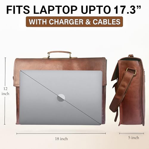 Leather Messenger Bag for Men - 18" Full Grain Leather Laptop Briefcase - Vintage Computer Satchel Travel Crossbody Bag for Office & Work2