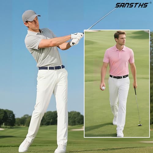 Image of SANSTHS Elastic Woven Golf Belt for Men, 1.3 inch Casual Stretch Braided Web Belt with Pin Buckle for Golf Jeans Casual Pants