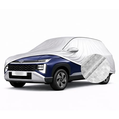 Image of SEAZEN Waterproof Car Cover for Hyundai Venue | Dustproof, UV & Scratch Resistant Soft Cotton Lining | Triple Stitched, Mirror Pockets & Elastic Hem | Metallic Silver with Black Piping