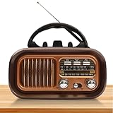 Retro Radio mit Bluetooth, Tragbares AM/FM/SW Radio, Nostalgie Unterstützt USB/TF-Karte Funktion,1200mAh Akku oder D-Zellen Tragbares Multimediasystem Vintage Radios (Kaffeebraun)