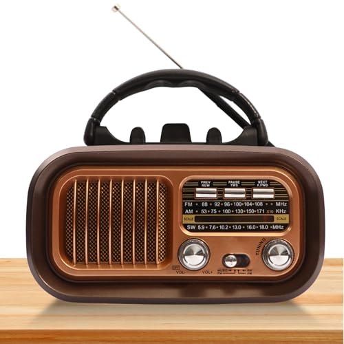 Retro Radio mit Bluetooth, Tragbares AM/FM/SW Radio, Nostalgie Unterstützt USB/TF-Karte Funktion,1200mAh Akku oder D-Zellen Tragbares Multimediasystem Vintage Radios (Kaffeebraun)