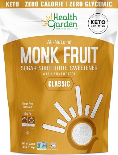 Health Garden Monk Fruit Sweetener, Classic - Non GMO - Gluten Free - Sugar Substitute - Kosher - Keto Friendly (2.5 Pounds (1 Pack))