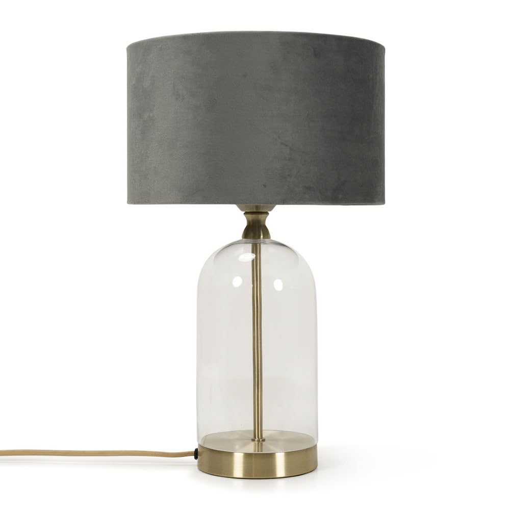 ValueLights Jessy Gold Glass Table Lamp With Grey Velvet Shade