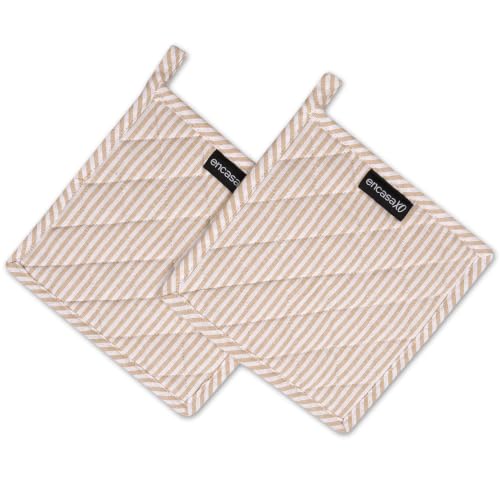 Image of Encasa XO Cotton Pot Holders & Trivets, Heat Resistant Hot Pads Beige | Quilted Eco-Friendly Cotton | Heat Protection | Hot Cookware Surface Protection | Corner Hanging Loop | (Set of 4)