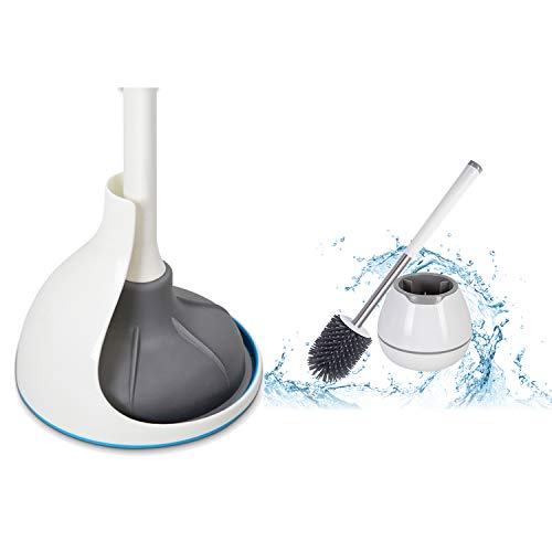 BOOMJOY Toilet Plunger with Holder Set for Bathroom Heavy Duty & BOOMJOY Toilet Brush and Holder Set