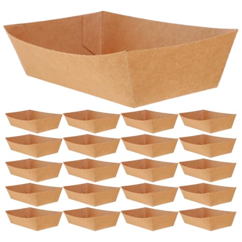 MUCKLILY 200pcs Paper Boat Box Snack Paper Tray Bbq Food Tray Paper Serving Boats Fries Paper Basket Paper Snacks Plate Paper Food Containers Hot Dog Trays Food Treat Boxes Light Brown