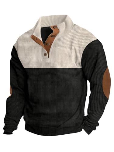 SOLY HUX Men's Half Button Sweatshirt Color Block Collar Long Sleeve Loose Pullover Tops