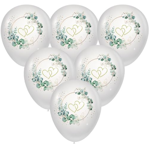 Lot de 10 ballons de mariage en forme de cœurs autour de l'eucalyptus blanc et cœurs dorés pour décoration de mariage, de Saint-Valentin