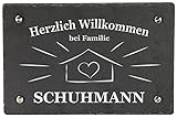 LAUBLUST Türschild Schiefer Personalisiert - Sweet Home Gravur - Haustürschild mit Name - ca. 30x20cm, 4 Edelstahl Wandhalter