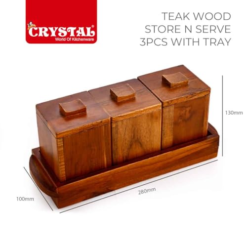 Image of Crystal Milano Premium Teak Wood Tray with 3 Bowls | Serve & Store | Ideal for Home & Restaurants | Handcrafted & Eco-Friendly