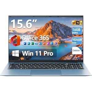 SGIN Computadora portátil de 15.6 pulgadas, Windows 11 Laptops con 16 GB de RAM 1024 GB SSD, Celeron N5100, Office 365, WiFi 6, IPS FHD, visualización de 180°, batería de 53.2 Wh, HDMI, ventilador de