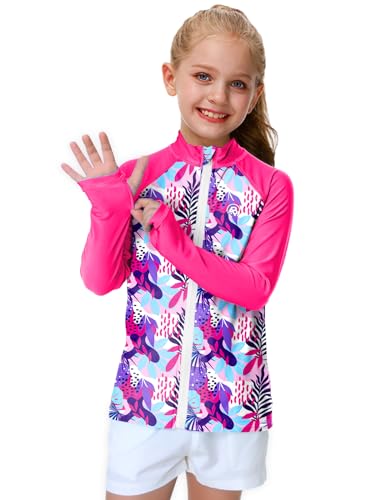Image of AOBUTE Unisex Kids Zipper Rash Guard Boys UPF 50+ UV Protection Sun Shirt with Thumb Hole 3-12 Years