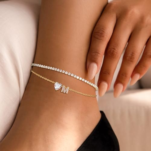 Image of Gold Initial Ankle Bracelets for Women Waterproof 14K Gold Filled Layered Anklets for Women Non Tarnish Women's Anklets Adjustable Large Ankle Summer Beach Foot Jewelry