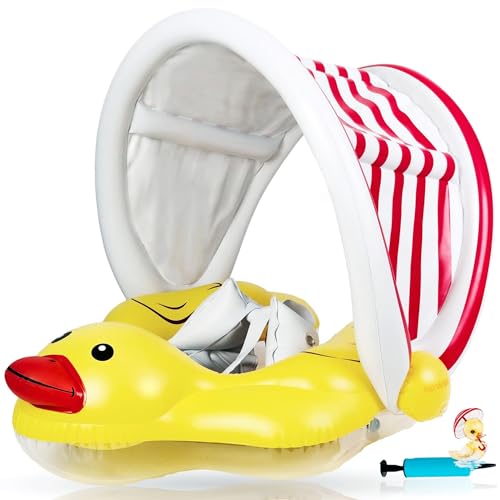 EDWEKIN&reg; Einzigartiger Baby Schwimmtrainer mit abnehmbarem Sonnendach, Ente Schwimmring Baby, Baby Schwimmhilfe mit Sonnenschutz, Schwimmreifen f&uuml;r Babys, Kleinkinder, S