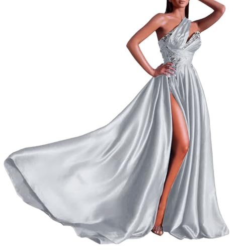 Jamille Beaded Prom Dresses 2025 One Shoulder Formal Dress for Women Satin Evening Ball Gown with Train Sweetheart JA0002