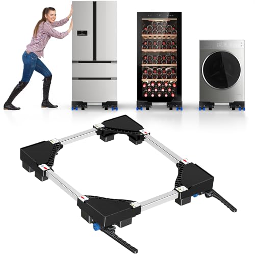 NIUXX Base con 4 Ruedas con Bloqueo Ancho Ajustable 42-69cm, Carga 400KG Soporte Lavadora, Negro Plataforma con Ruedas para Nevera, Lavadora, Secadora y Frigorífico, Altura de 7 cm