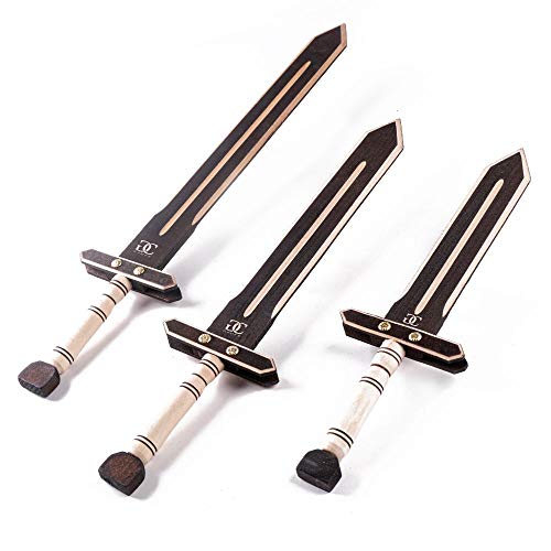 CG Games Engaging Wooden Swords for Kids - 3 Pack Eco-Friendly Handmade Wooden Toy Swords for Kids Aged 5 and Up Durable Unpainted, Safe and Chemical Free Outdoor Play Equipment for Kids