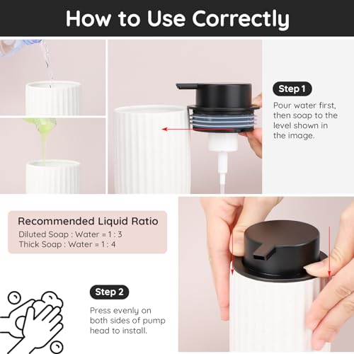 Image of Segbeauty Foaming Soap Dispenser Ceramic, 10.8oz White Foam Hand Soap Dispenser for Bathroom, 320ml Refillable Lotion Dispenser Bottle with Foaming Pump, Empty Liquid Containers for Kitchen