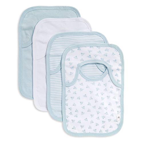 Image of Burt's Bees Baby - Bibs, 4-Pack Lap-Shoulder Drool Cloths, 100% Organic Cotton with Absorbent Terry Towel Backing (Sky Blue)