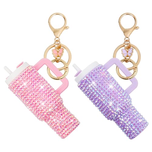 Sparkling Rhinestones Mini Tumbler Keychain Lip Balm Holder Key Ring, Stylish & Functional Accessories