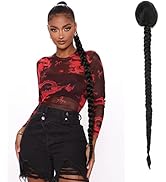 36 Inch Long Braided Ponytail Extension Drawstring Ponytail Clip In Hair Extension Natural Black ...