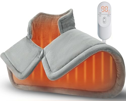 Image of Heating Pad for Neck and Shoulder, Birthday Gifts for Men Women Dad, Electric Weighted Heat Pad for Back Pain Relief, Father's Day Gift for Dad Husband from Daughter, Grey