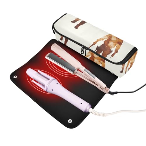 Hair Tool Travel Bag and Heat Resistant Mat Waterproof Portable Open Flat Travel Bag for Hot Tools Curling Iron Flat Irons Hair Volumizer Styler, Western Cowboy Boots Gun Grasslands miniatura 2