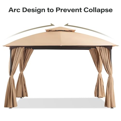 10'x10' LAUSAINT HOME Arc Double-Tier Roof Gazebo Canopy w/ Curtains (Khaki) - image 5