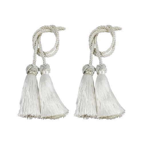 pson A Pair Double Tassel Curtain Tiebacks, Decorative Handmade Braided Rope for Curtain, Bedroom, Bathroom, Office (Beige)