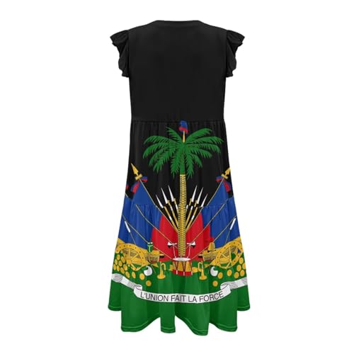 Image of Womens Summer Dress Ruffle Sleeve V Neck Dress Casual Fit Flowy Beach Vacation Sundress with Pocket S-2XL