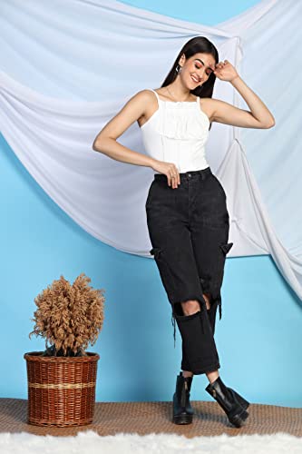Image of Leriya Fashion Women's & Girls' Solid Square Neck Ribbed /Knitted Sleeveless Stretchable Slim Fit Crop Tank Top