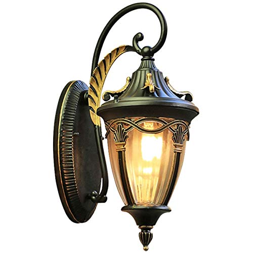 AXFALO Antik Hängend Außenlampe Wasserdichte Wandleuchte E27 Außenwandleuchte Hängend Regengeschützt Nostalgische Außenleuchte Aluminium + Glas Garten Hof Wandlampe Schwarz/Golden (Schwarz) Cover