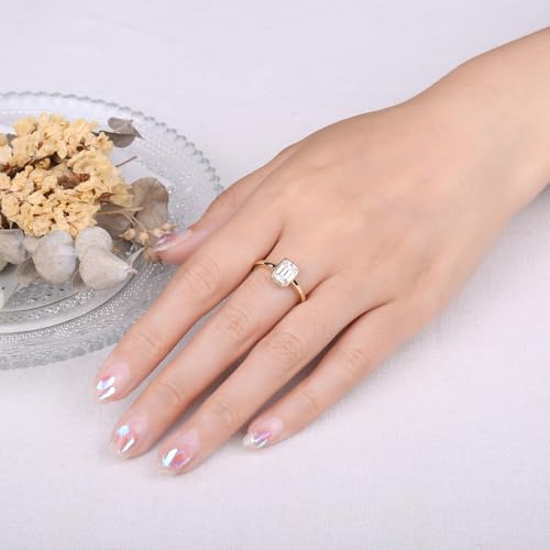 JewelryPalace Classic 1ct Emerald Cut Cubic Zirconia Solitaire Engagement Rings for Women,14K White Rose Yellow Gold Plated 925 Sterling Silver Promise Ring for Her, Anniversary Wedding Rings4