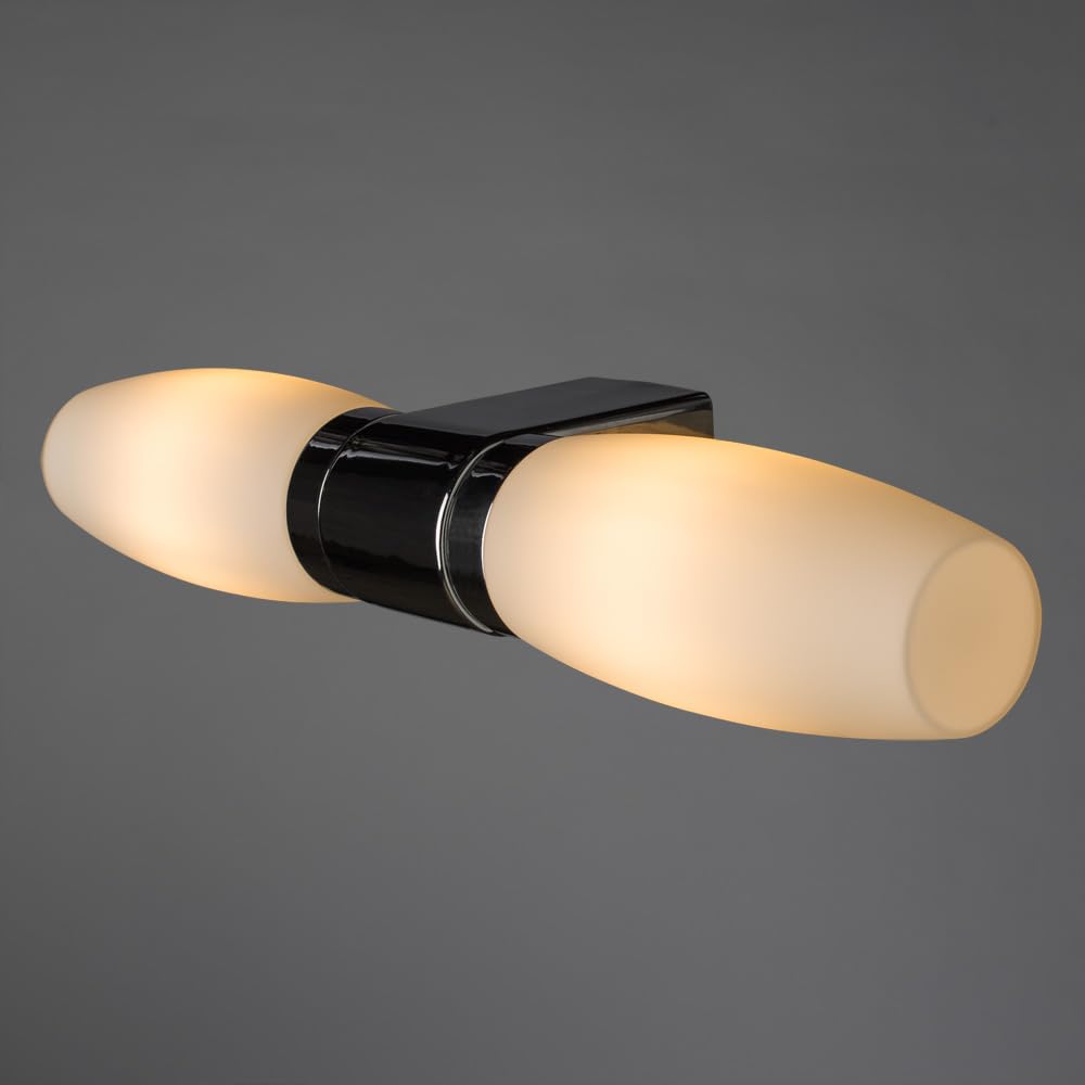 ARTE LAMP Spiegelleuchte Bad Aqua-Bastone – Badezimmer Wandleuchte Innen 2-flammig mit weißem Glasschirm, E14, Chrom, feuchtigkeitsresistent, 42 x 11 x 8 cm