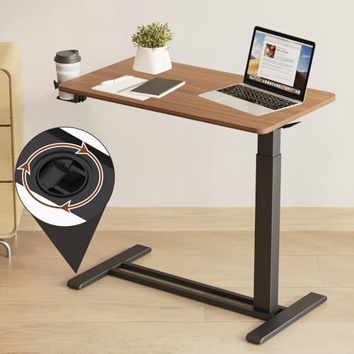 Image of FLEXISPOT Mobile Standing Desk with Wheels Pneumatic Laptop Desk Rolling Computer Cart Movable Height Adjustable Small Sit Stand Desk Computer Workstations Home Use(31.5 inch W x 17.7 inch D, Mahogany)