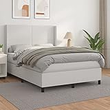 DYRJDJWIDHW White 140x190cm Bed Frame with Mattress   Slatted Base, Adjustable Headboard, Pocket Spring Support   Premium Faux Leather Bed for Master Bedroom and Guest Room