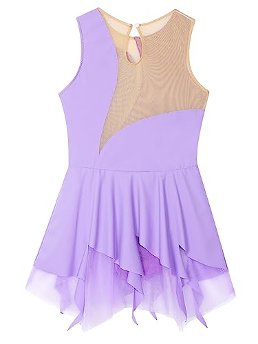 Yoojoo Girls' Sleeveless Ice Skating Dress Shiny Rhinestone Rhythmic Gymnastics Leotard Competition Figure Skating Costume Lavender 16 Years #TOP3