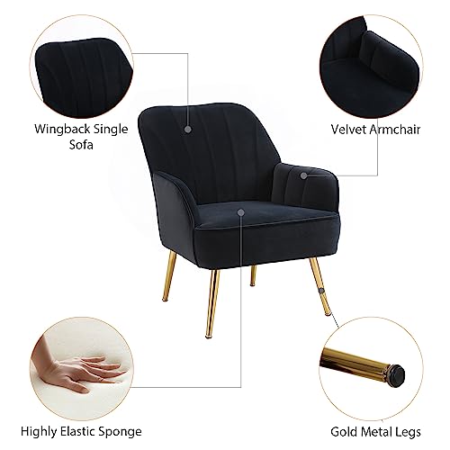 Joreipnm Accent Chair Set Of 2, Linen Fabric Wingback Armchair Single Sofa With Metal Legs, Modern Tufted Upholstered Reading Chairs For Living Room Bedroom Club Nursery Office Decorate, Black #TOP5