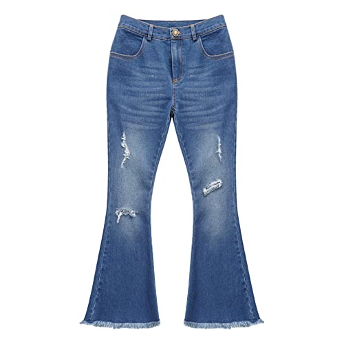 YiZYiF Kids Girls Ripped Flared Jeans High Waist Bell Bottom Denim Pants Summer Casual Trousers3