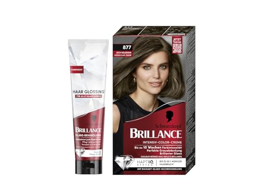 Brillance Intensiv-Color-Creme 877 Asch-Hellbraun (170 ml), dauerhafte Haarfarbe & Glanz-Behandlung, Haar Glossing Neutral (150 ml), pflegt und intensiviert die Haarfarbe