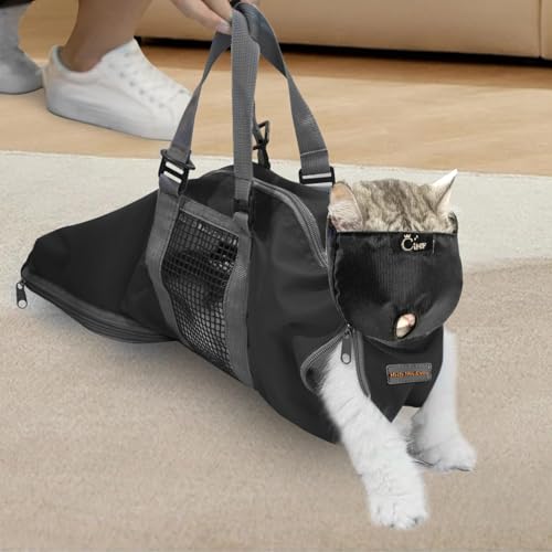 Image of Cinf Cat Nail Clipping Cleaning Grooming Restraint Bag (Free Muzzle) Set No Scratching Biting for Bathing Nail Trimming Injecting Examining(Black,L)