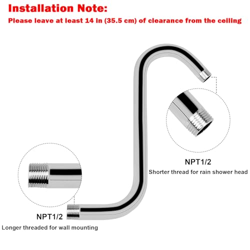 Image of NearMoon S Shaped Shower Head Riser Arm, Shower Extender Arm with Flange, Standard 1 /2 inch Connection- Bathroom Accessory (10 Inch, Chrome)