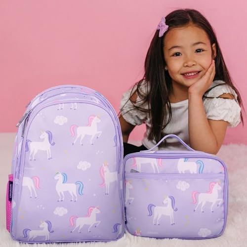 Image of Wildkin 15 Inch Backpack for Kids, Unicorn | Ages 5-10, padded straps, side water bottle pocket - coordinates with matching Wildkin lunch boxes and water bottles
