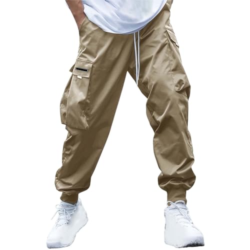 Pantalones chinos ajustados y elásticos para hombre, con cordón, cintura elástica, pierna recta, pantalones de algodón para correr, pantalones casuales de verano con bolsillos, ajuste holgado
