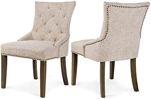 Merax Dining Chair Leisure Padded Chair with Armrest, Nailed Trim, Beige, Set of 2,