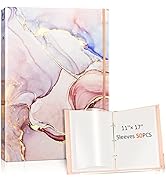 11x17 Binder- with Page Protectors, 3 Ring Binder 1 Inch, Elastic Cord, 50 Binder Sleeves, Pink M...