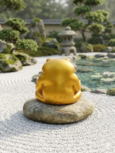 Image of Zen Meditating Frog Figurine - Golden Yoga Frog Statue for Home, Garden & Table Decor - Lucky Prosperity Frog Idol for Indoor Outdoor Decoration