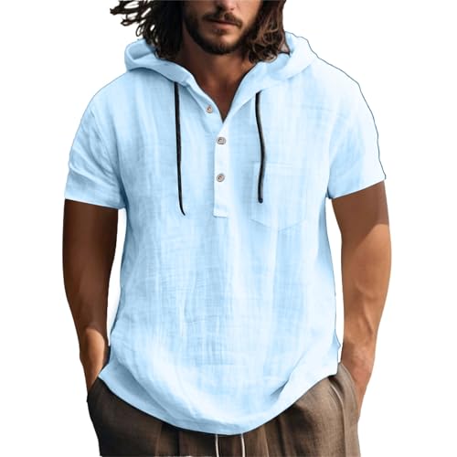 Hemd Herren Langarm,Leinenhemd Herren Mit Kapuze Sommer Langarm Leinen Hoodie Dünn Einfarbig Shirt Männer Modische Sommerhemd Lässig Freizeithemden...