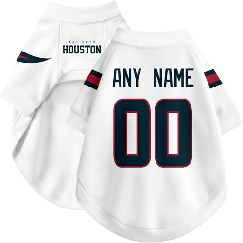 Image of Houston Dog Clothes Jersey Style Personalized Pet T Shirt with Custom Name Number for Small Medium Large Dogs