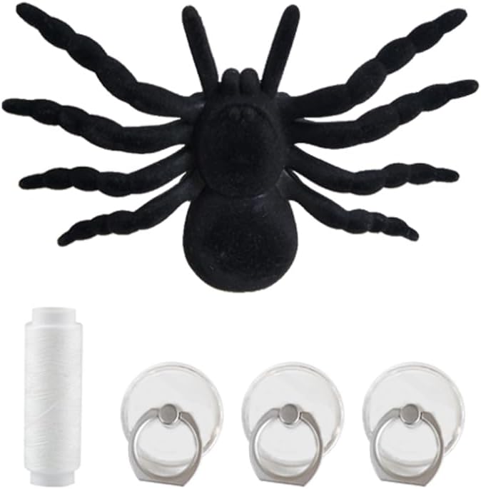 Spider Scene Atmosphere Decoration, Simulated Plush Material, Hanging Black Spider Prank Toy, April Fool's or Birthday Fun Surprise Decoration and Prank Gifts(Medium Size)